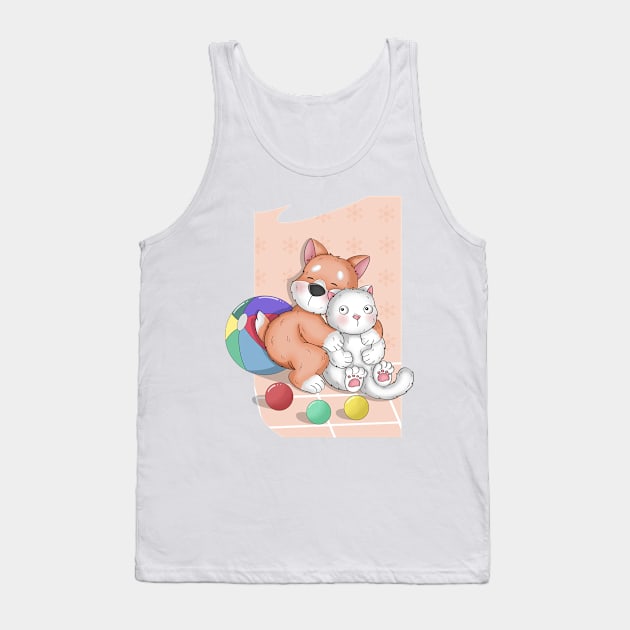 A Cute Corgi Makes Friend With A White Cat Tank Top by Athikan